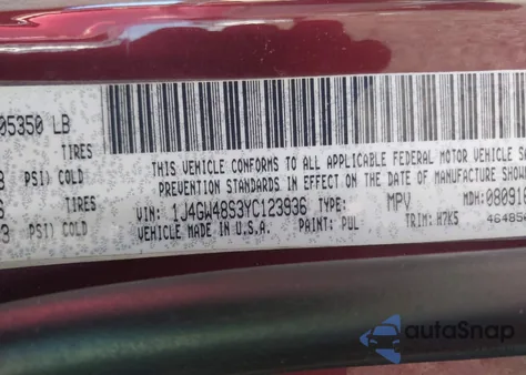2000 Jeep Grand Cherokee Laredo from USA, damaged, VIN 1J4GW48S3YC123936